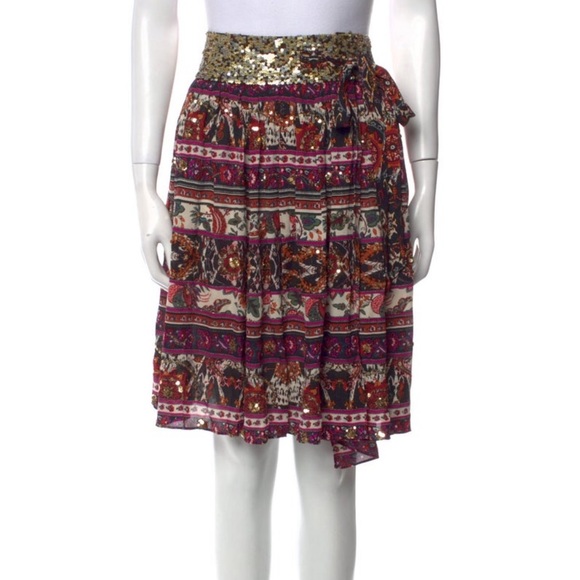 Diane von Furstenberg Sequence Multicolor Silk Sequin Flare Wrap Skirt - Picture 2 of 6